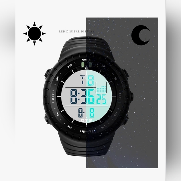 Men's Black Digital Tactical Sports Watch Waterproof with LED Backlight … - Picture 3 of 7